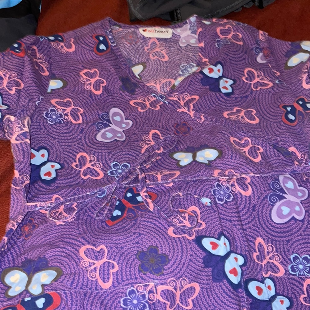 All Heart Purple Butterfly Scrub Top